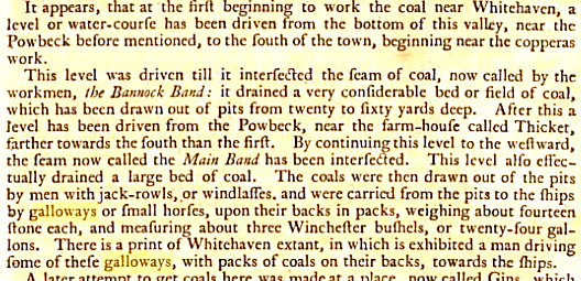 page from Hutchinson's account of coal being carried by galloways