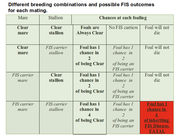 table of outcomes of various breeding combinations