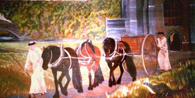 Stone cart with three ponies at Shap Abbey