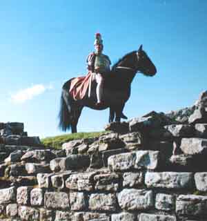 Re-enactment of Roman soldier on a Fell pony on the Wall